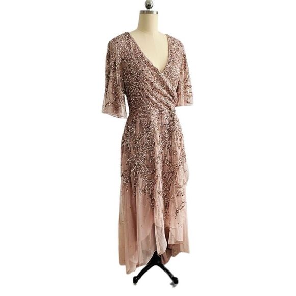 Mac Duggal 93681 Lilac Sequined Kimono Sleeve High Formal Maxi Gown | Size 14 - Picture 12 of 15